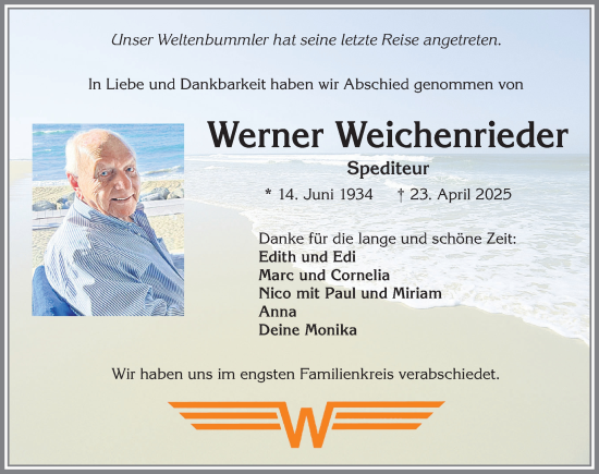 Traueranzeige von Werner Weichenrieder von Allgäuer Zeitung,Kempten