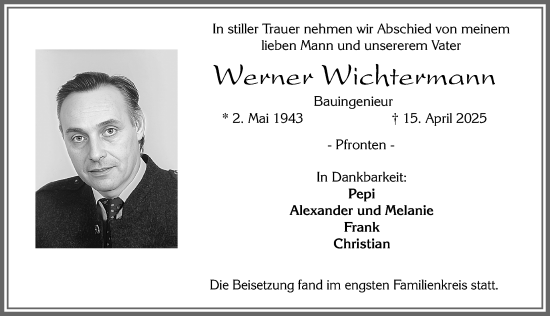 Traueranzeige von Werner Wichtermann von Allgäuer Zeitung, Füssen