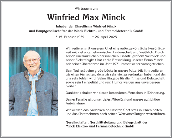 Traueranzeige von Winfried Max Minck von Allgäuer Zeitung, Marktoberdorf