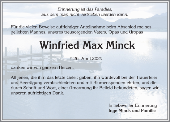 Traueranzeige von Winfried Max Minck von Allgäuer Zeitung, Marktoberdorf