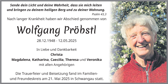 Traueranzeige von Wolfgang Probst von Allgäuer Zeitung, Füssen