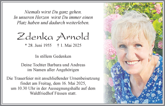 Traueranzeige von Zdenka Arnold von Allgäuer Zeitung, Füssen