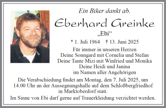 Traueranzeige von Eberhard Greinke von Allgäuer Zeitung, Marktoberdorf