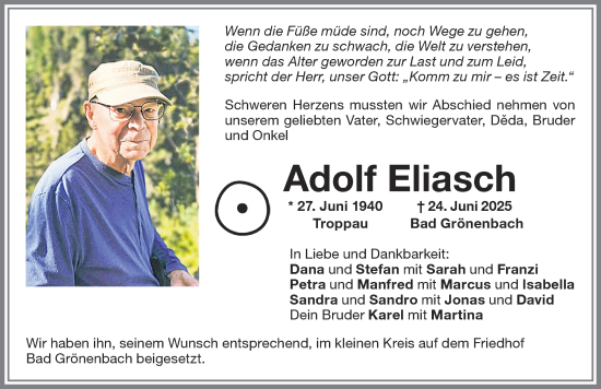 Traueranzeige von Adolf Eliasch von Memminger Zeitung
