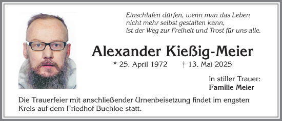 Traueranzeige von Alexander Meier von Allgäuer Zeitung, Kaufbeuren/Buchloe