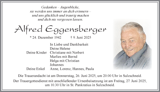 Traueranzeige von Alfred Eggensberger von Allgäuer Zeitung, Marktoberdorf