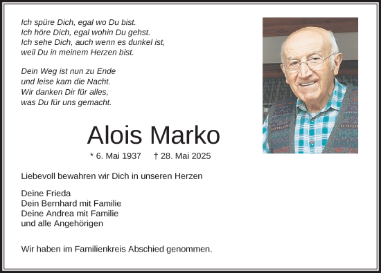 Traueranzeige von Alois Marko von Allgäuer Zeitung,Kempten