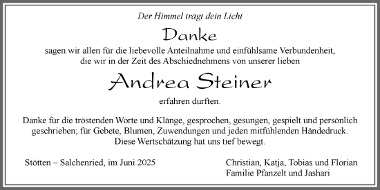Traueranzeige von Andrea Steiner von Allgäuer Zeitung, Marktoberdorf