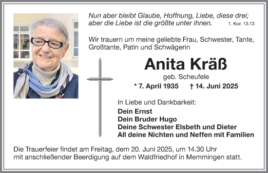 Traueranzeige von Anita Kräß von Memminger Zeitung