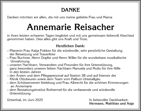 Traueranzeige von Annemarie Reisacher von Memminger Zeitung