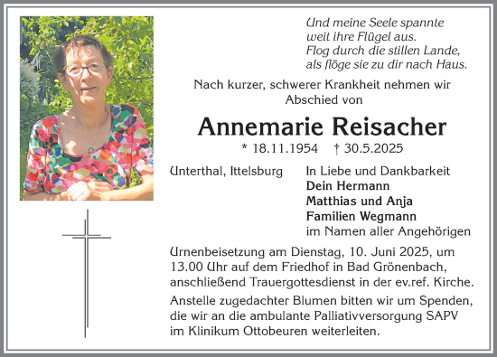 Traueranzeige von Annemarie Reisacher von Memminger Zeitung