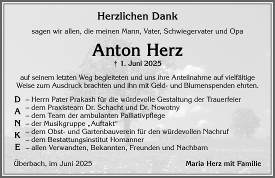 Traueranzeige von Anton Herz von Allgäuer Zeitung,Kempten
