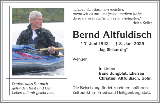 Traueranzeige von Bernd Altfuldisch von Allgäuer Zeitung,Kempten