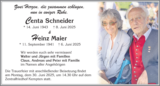 Traueranzeige von Centa Schneider von Allgäuer Zeitung,Kempten