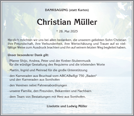 Traueranzeige von Christian Müller von Allgäuer Anzeigeblatt