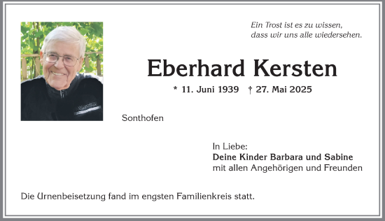 Traueranzeige von Eberhard Kersten von Allgäuer Anzeigeblatt