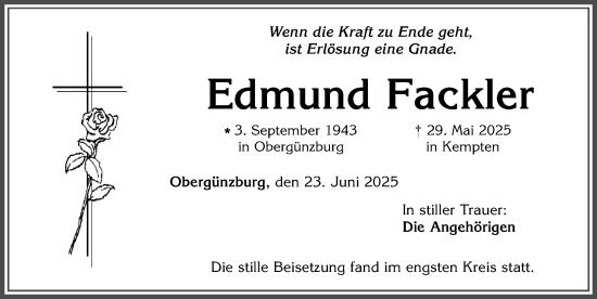 Traueranzeige von Edmund Fackler von Allgäuer Zeitung, Marktoberdorf