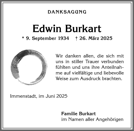 Traueranzeige von Edwin Burkart von Allgäuer Anzeigeblatt