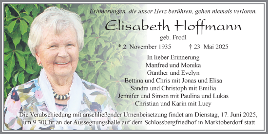 Traueranzeige von Elisabeth Hoffmann von Allgäuer Zeitung, Marktoberdorf