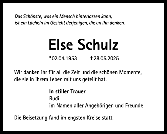 Traueranzeige von Else Schulz von Memminger Zeitung