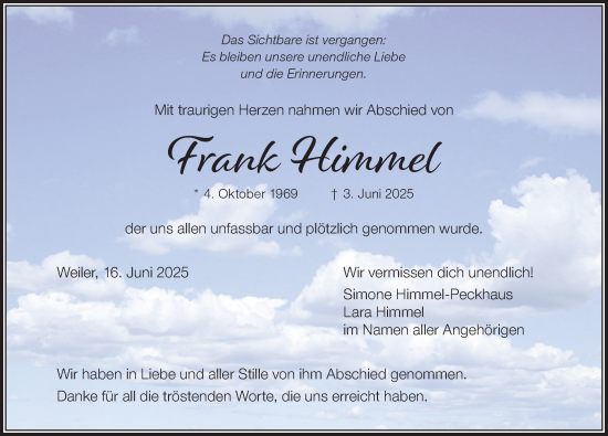 Traueranzeige von Frank Himmel von Der Westallgäuer