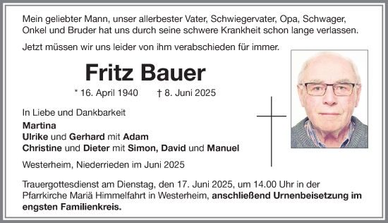 Traueranzeige von Fritz Bauer von Memminger Zeitung