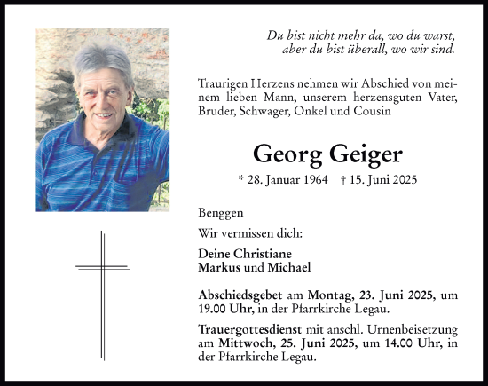 Traueranzeige von Georg Geiger von Memminger Zeitung