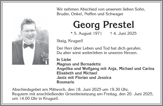 Traueranzeige von Georg Prestel von Allgäuer Zeitung,Kempten