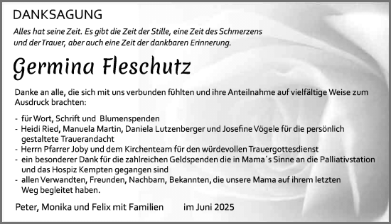 Traueranzeige von Germina Fleschutz von Allgäuer Zeitung,Kempten