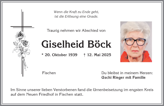 Traueranzeige von Giselheid Böck von Allgäuer Anzeigeblatt