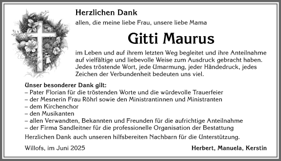 Traueranzeige von Gitti Maurus von Allgäuer Zeitung, Marktoberdorf