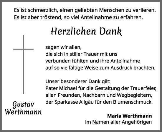 Traueranzeige von Gustav Werthmann von Allgäuer Zeitung, Füssen