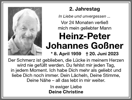 Traueranzeige von Heinz-Peter Goßner von Memminger Zeitung