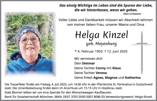 Traueranzeige von Helga Kinzel von Allgäuer Zeitung, Füssen