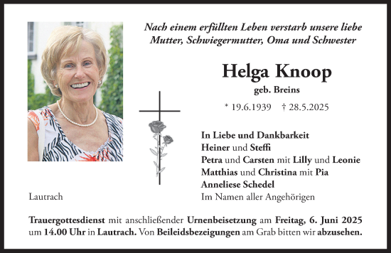 Traueranzeige von Helga Knoop von Memminger Zeitung