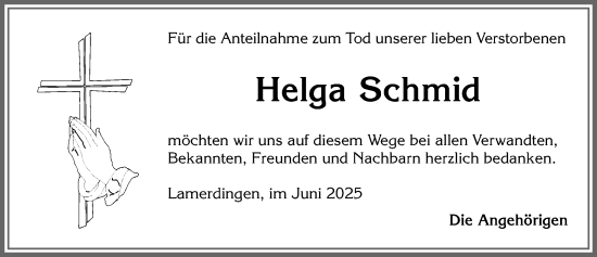 Traueranzeige von Helga Schmid von Allgäuer Zeitung, Kaufbeuren/Buchloe