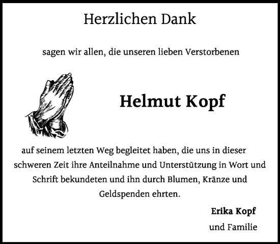 Traueranzeige von Helmut Kopf von Allgäuer Zeitung, Marktoberdorf