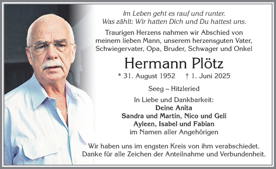 Traueranzeige von Hermann Plötz von Allgäuer Zeitung, Füssen