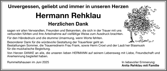 Traueranzeige von Hermann Rehklau von Memminger Zeitung