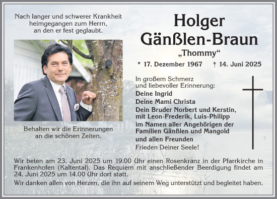 Traueranzeige von Holger Gänßlen-Braun von Allgäuer Zeitung, Kaufbeuren/Buchloe