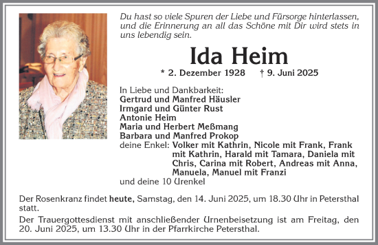 Traueranzeige von Ida Heim von Allgäuer Zeitung,Kempten