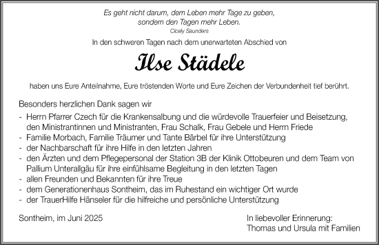 Traueranzeige von Ilse Städele von Memminger Zeitung