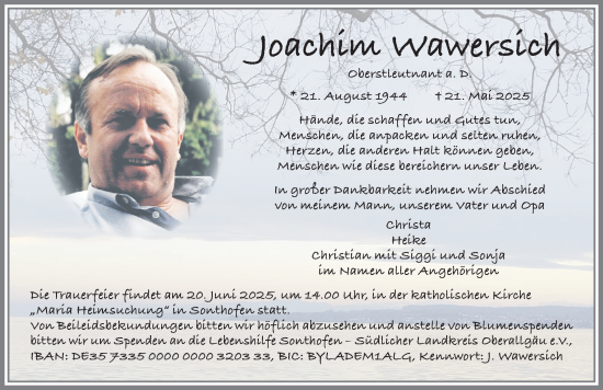 Traueranzeige von Joachim Wawersich von Allgäuer Anzeigeblatt