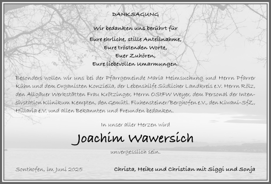 Traueranzeige von Joachim Wawersich von Allgäuer Anzeigeblatt