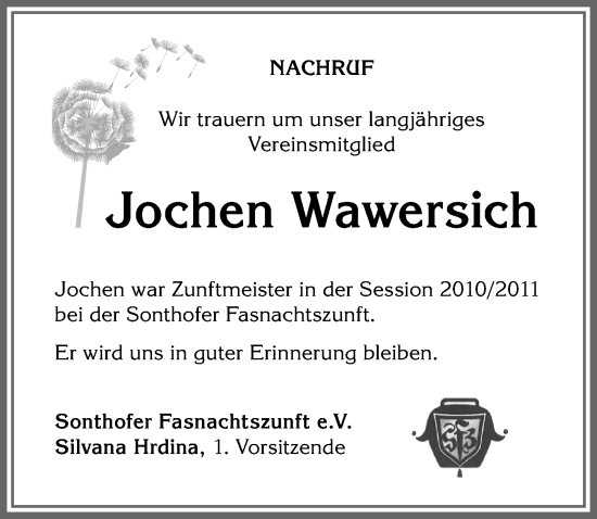 Traueranzeige von Jochen Wawersich von Allgäuer Anzeigeblatt