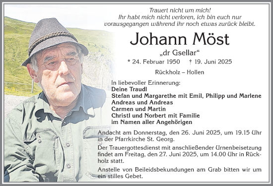 Traueranzeige von Johann Möst von Allgäuer Zeitung, Füssen