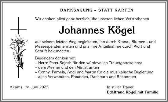 Traueranzeige von Johannes Kögel von Allgäuer Anzeigeblatt