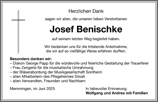 Traueranzeige von Josef Benischke von Memminger Zeitung