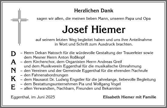 Traueranzeige von Josef Hiemer von Allgäuer Zeitung, Kaufbeuren/Buchloe