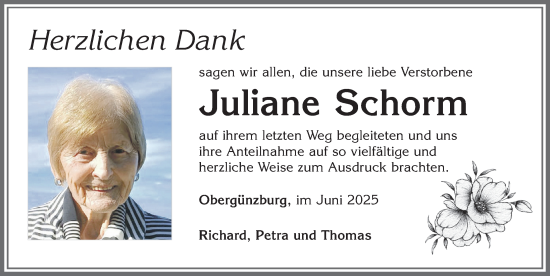 Traueranzeige von Juliane Schorm von Allgäuer Zeitung, Marktoberdorf